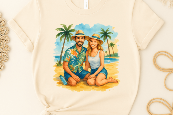 Download Summer Beach Couple T-shirt Clipart Png - Beach couple Collection