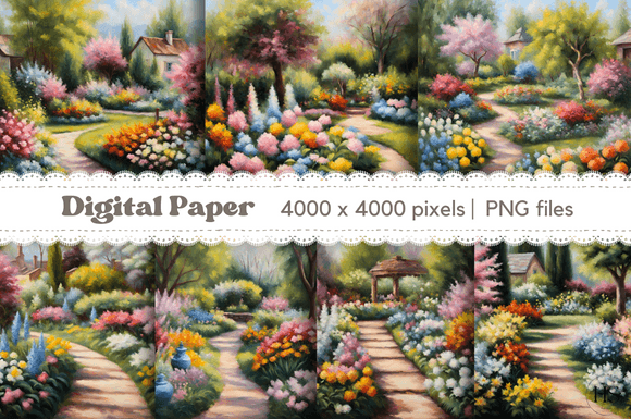 Download Oil Painting French Floral Garden Scene - French floral Collection