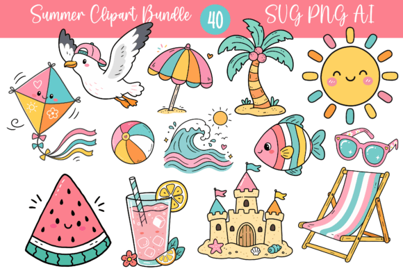 Download 40 Summer Clipart Bundle SVG PNG AI PDF - Summer clipart Collection