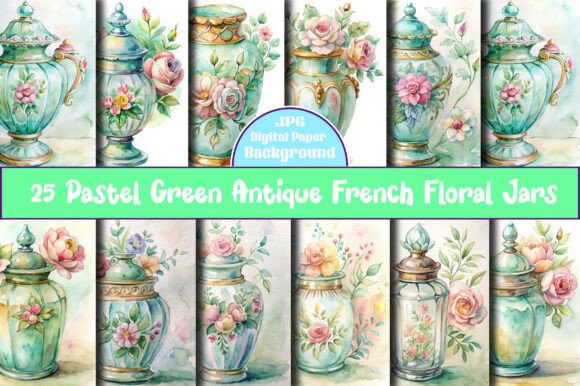 Download Pastel Green Antique French Floral Jars - Premium Resources