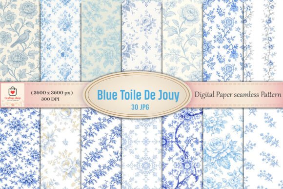 Download Blue Toile De Jouy Digital Paper Bundle - Premium Bundle