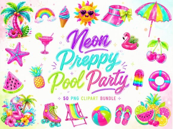Download Neon Preppy Summer Clipart Png Bundle - Summer clipart Collection